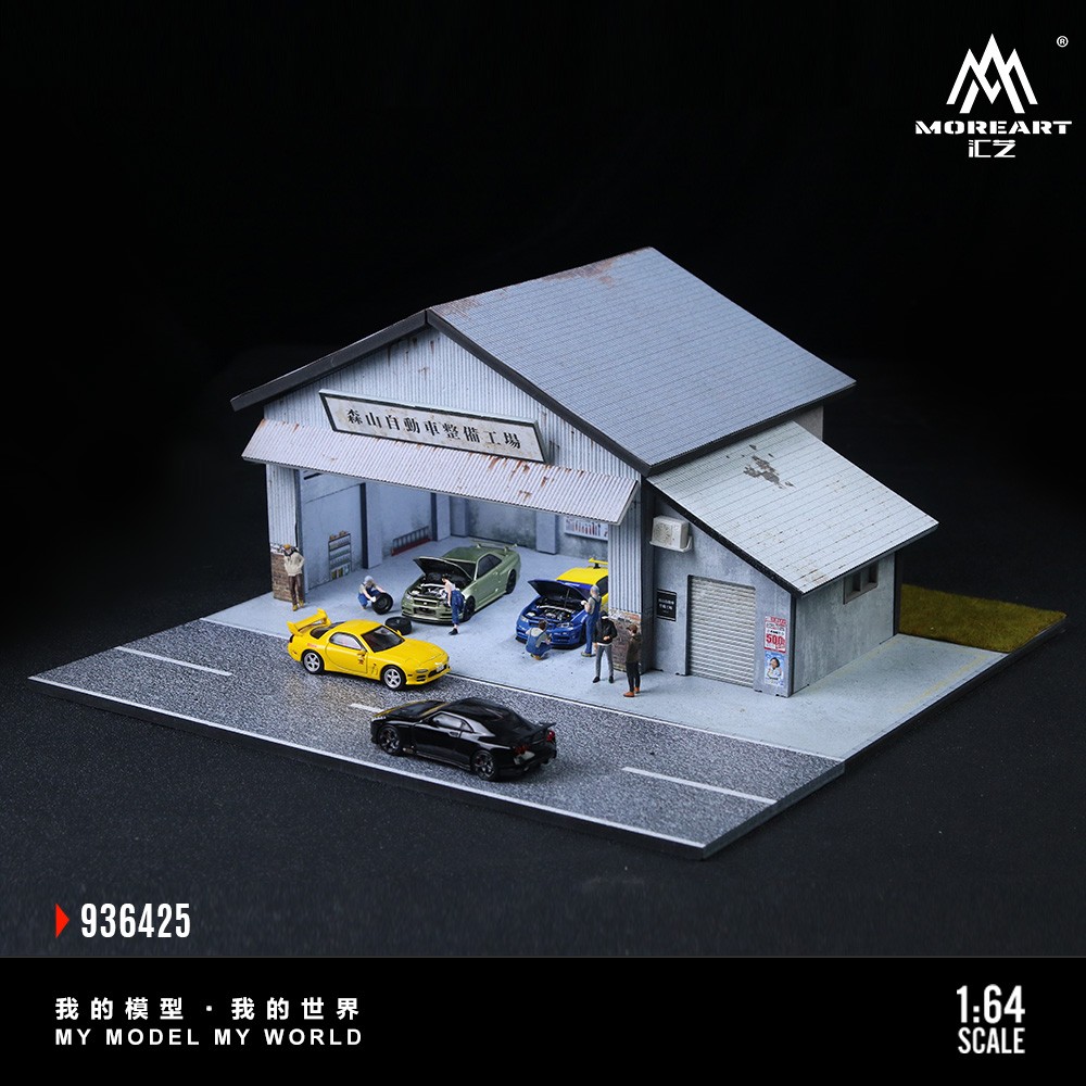 1/64 Diecast Garage Diorama LED Light Car Display Case Scene Decor Model US Gift