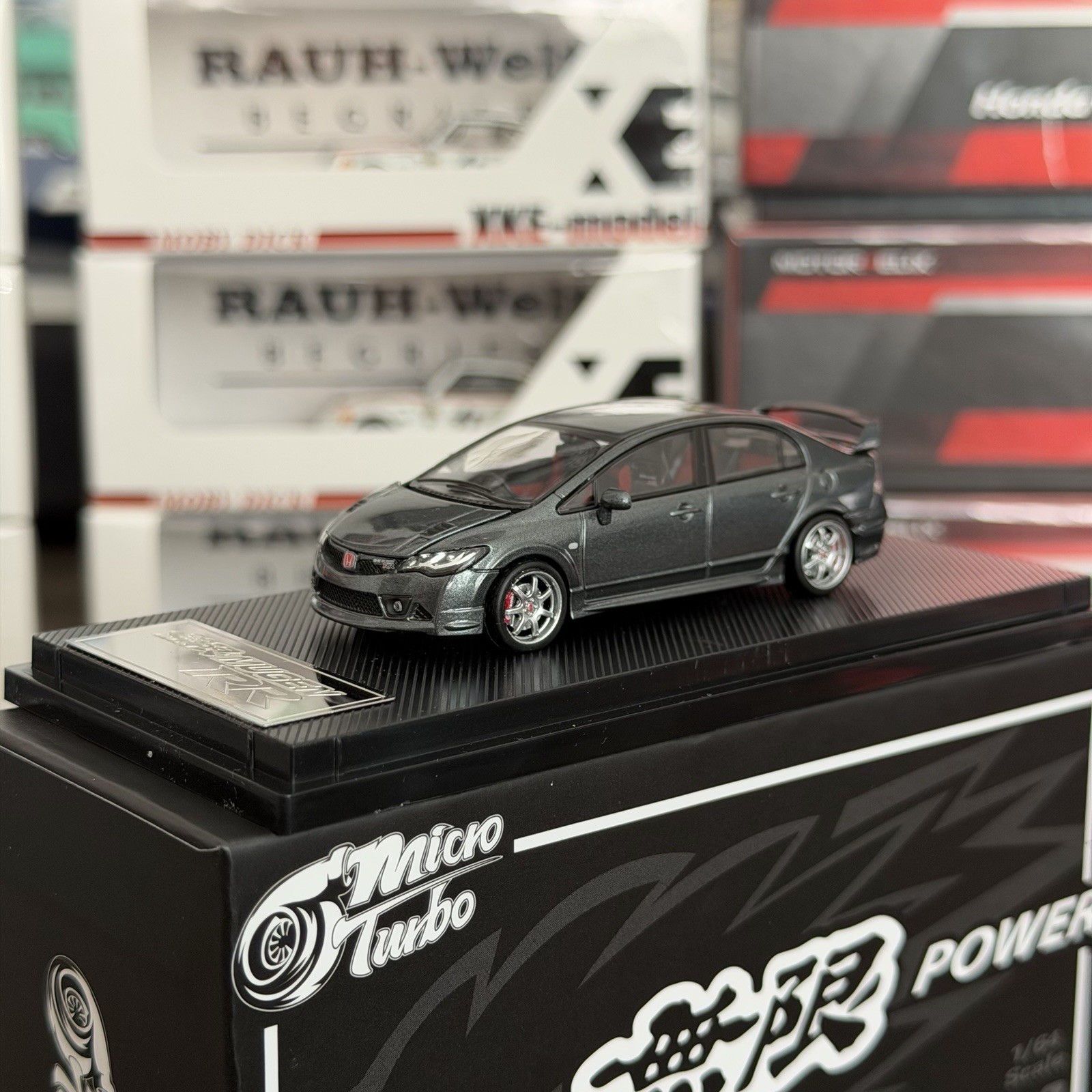 HONDA CIVIC FD2 MUGEN POWER HOOD COMES OFF 1/64 DIECAST CAR BY MICRO TURBO MT