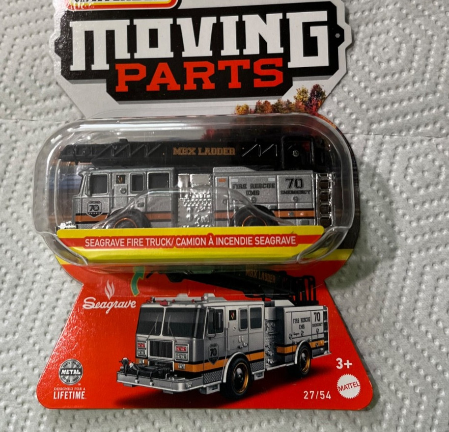 2024 Matchbox / 70 years – Moving Parts SEAGRAVE FIRE TRUCK /Silver/Ladder moves