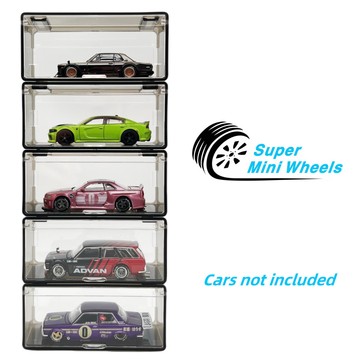 Super Mini Wheels 1:64 Display Case 5-Pack Clip On Storage Box for 1/64 Cars
