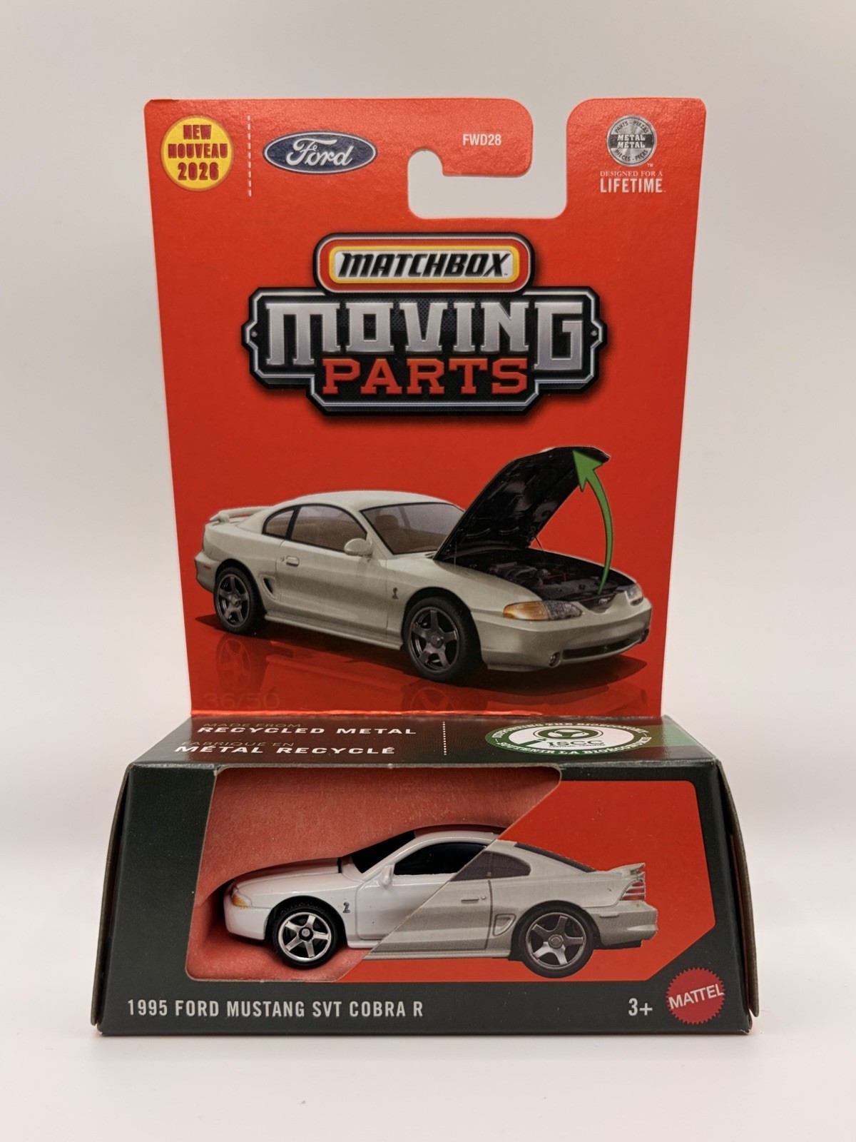 Matchbox 2026 – Moving Parts – White 1995 Ford Mustang SVT Cobra R #36/50