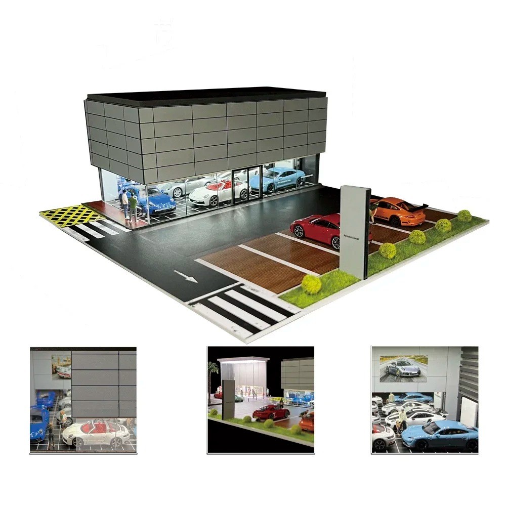 1/64 Diorama Car Garage Model LED Lighting City Street Gas Station Scene Models