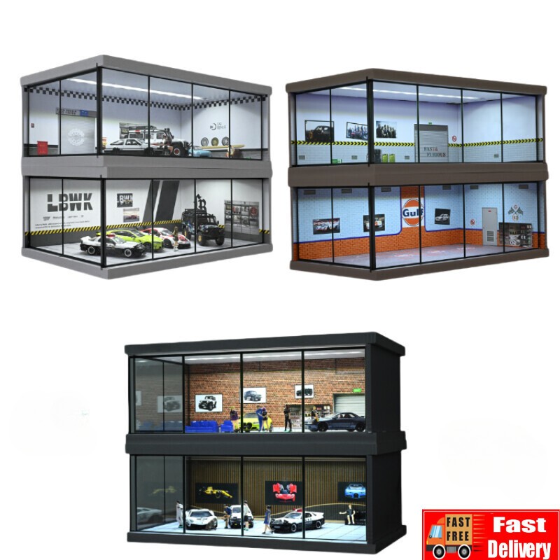 Diorama 1/64 Car Garage Model City LED Lighting Car Showroom Display Model Gifts