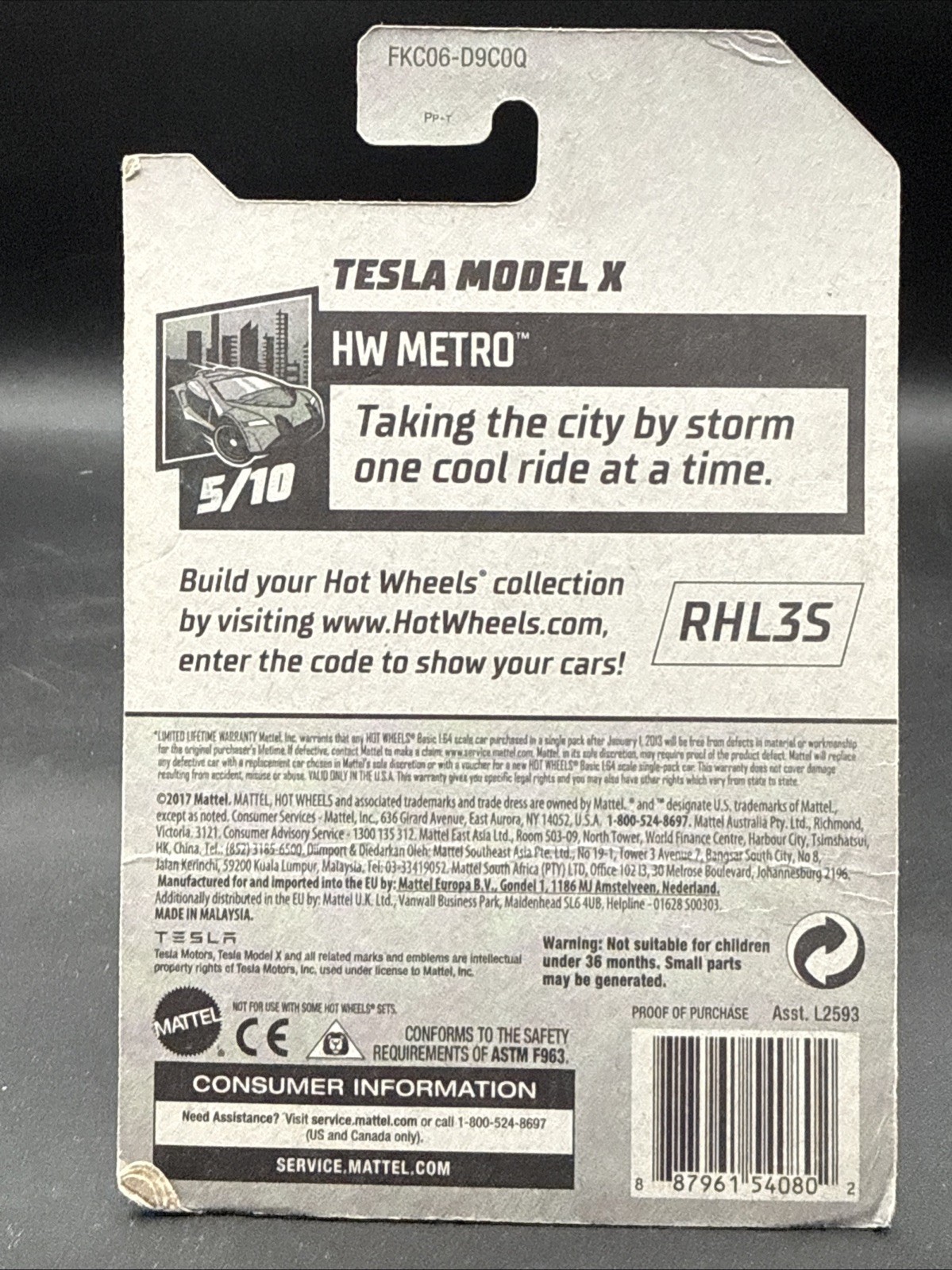 2017 Hot Wheels BLACK TESLA MODEL X 328/365 HW Metro