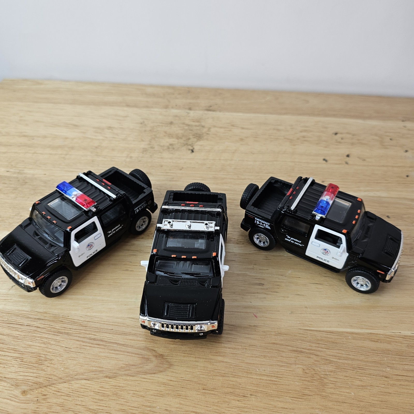 Kintoy Die-Cast Lot 3 Police Cars Trucks Black White “To Protect and to Serve”