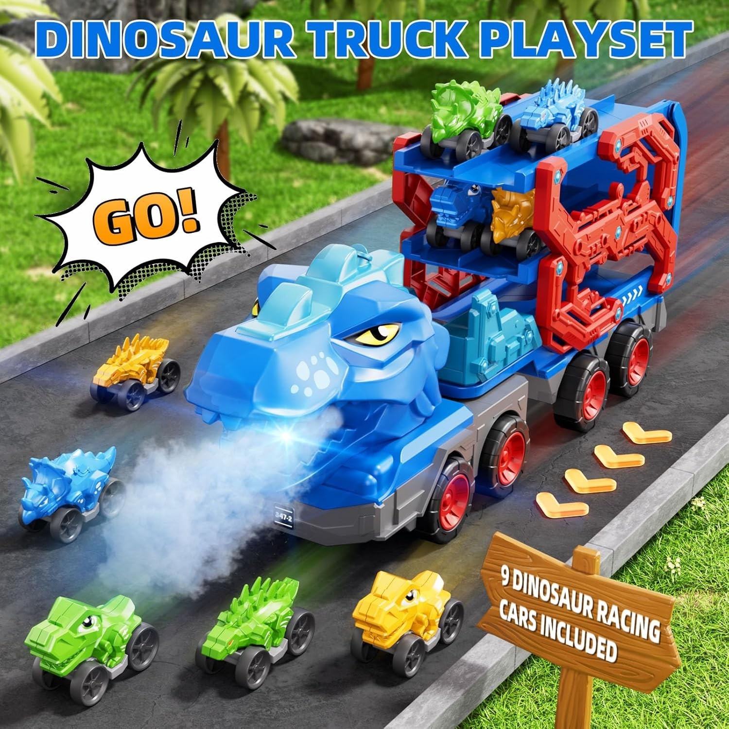 Toddler Truck Toys for 3-8 Years Old Boy Dinosaur Cars Transport Truck Carrier