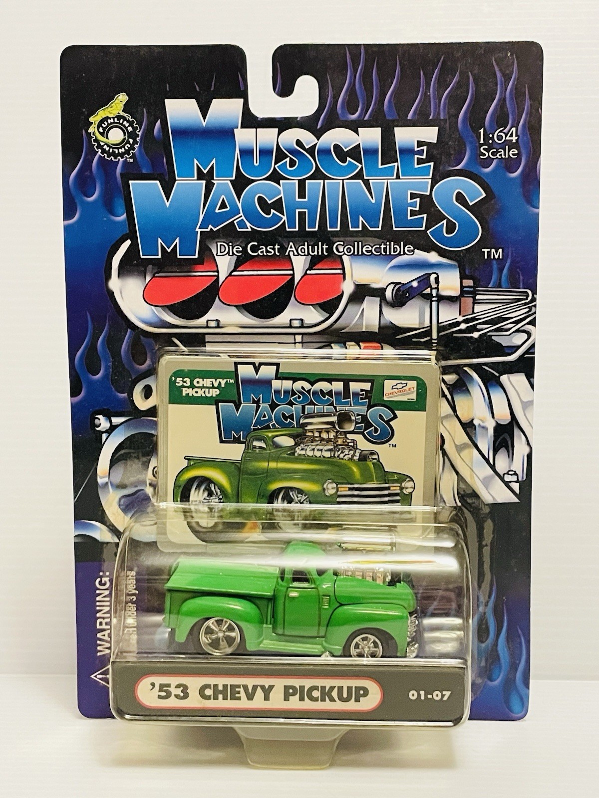 3 Muscle Machines ’55 Nomad ’57 Chevy ’53 Chevy PU 1:64 scale Die Casts Sealed.
