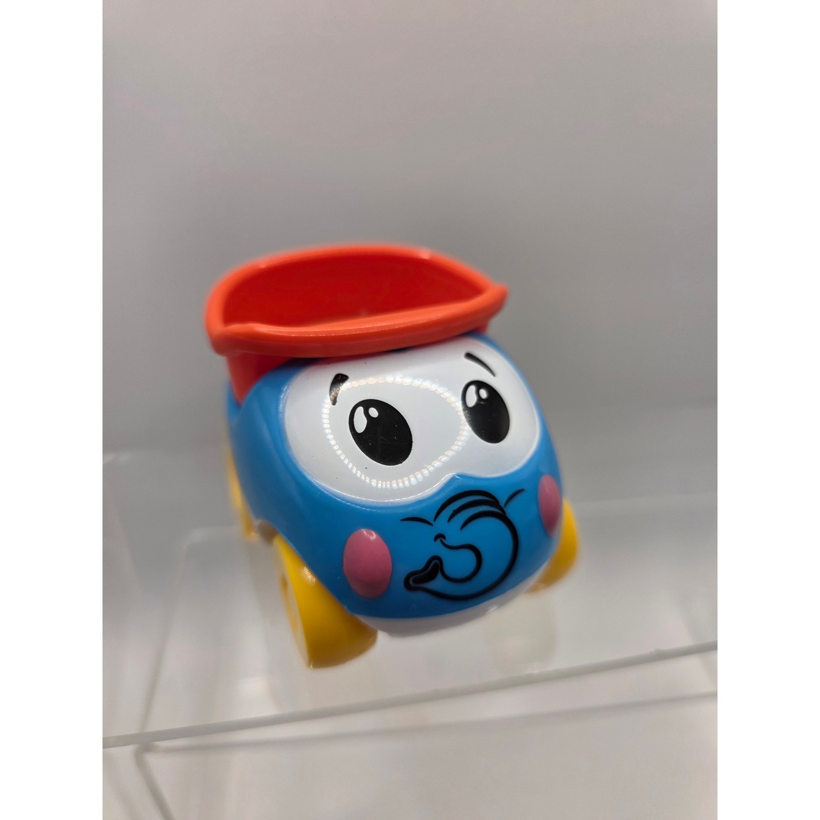 Blue Cartoon Toy Car with Orange Cargo Bed and Yellow Rolling Wheels Toddler