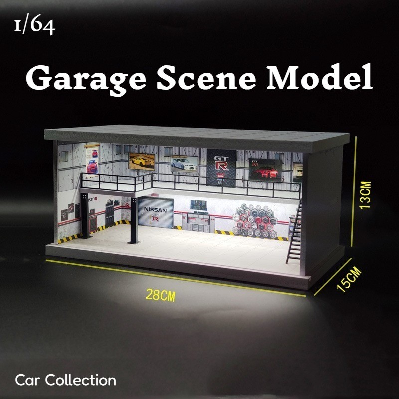 Diorama 1/64 Diecast Car Garage Model LED Street Building Multi-store Display US