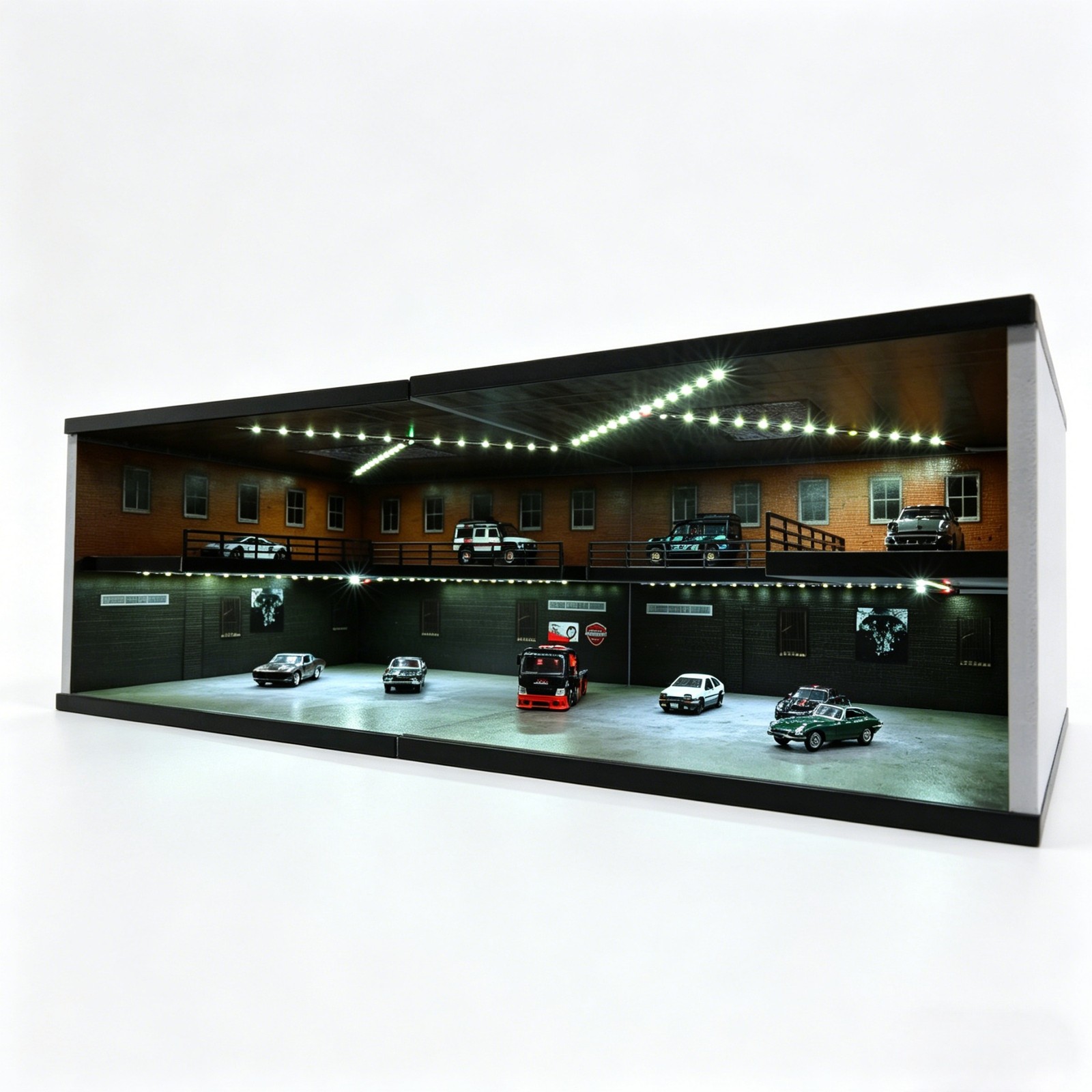 Diorama 1/64 Big Garage Model LED Lighting Parking Lot Scene Display Case Toy US
