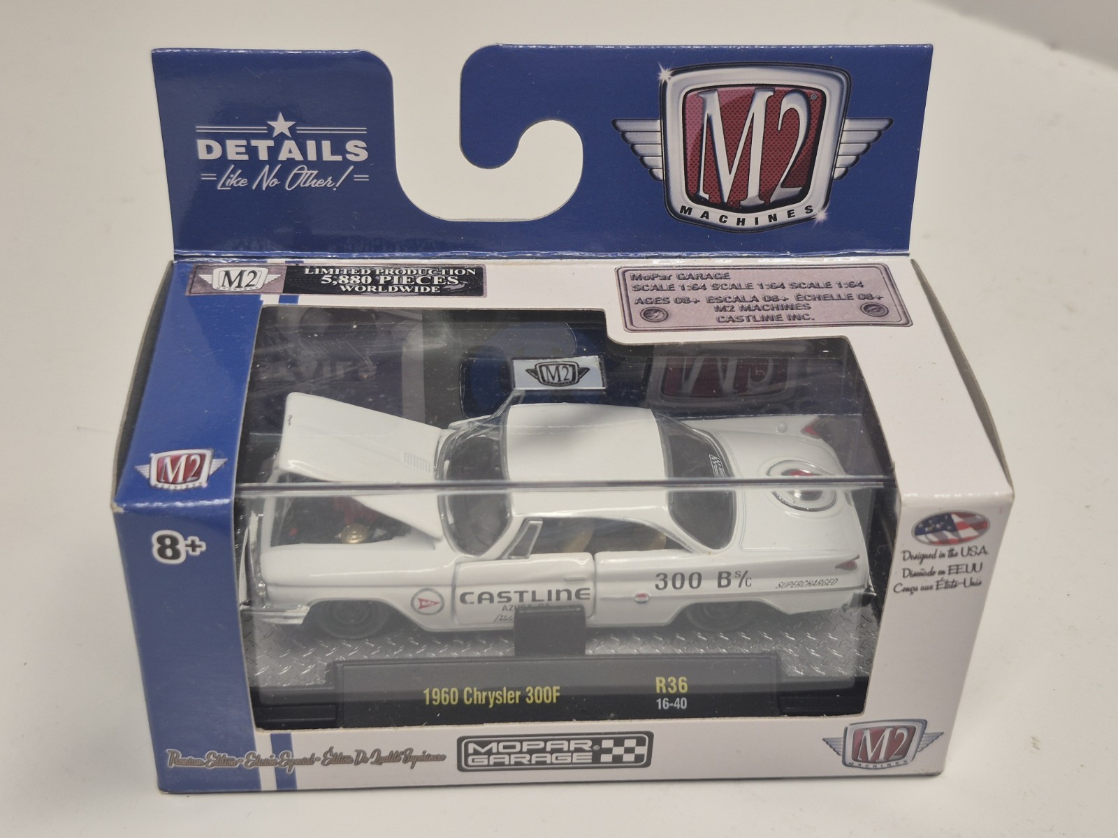 M2 Machines White 1960 Chrysler 300F Castline Mopar Garage R36 #16-40 1 of 5800