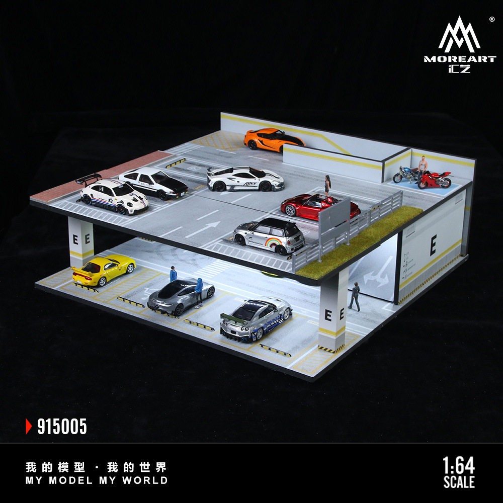 Diorama 1/64 Diecast Car Garage Model LED 2-Layer Parking Display Collections US