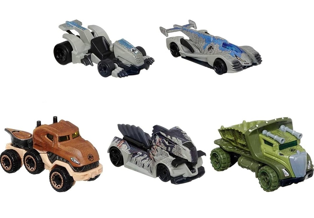 Hot Wheels Jurassic World Dominion 2022 Dinosaur Character Car 5 Pack Box Set
