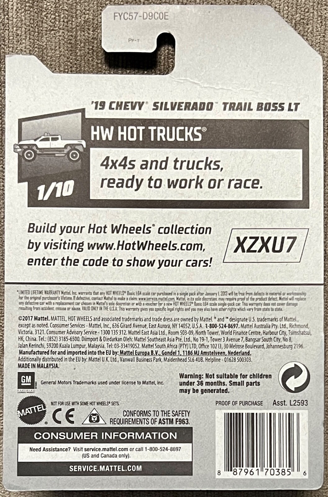 Hot Wheels 2019 HW Hot Trucks #1/10 ’19 Silverado Trail Boss #FYC57 1:64 Scale