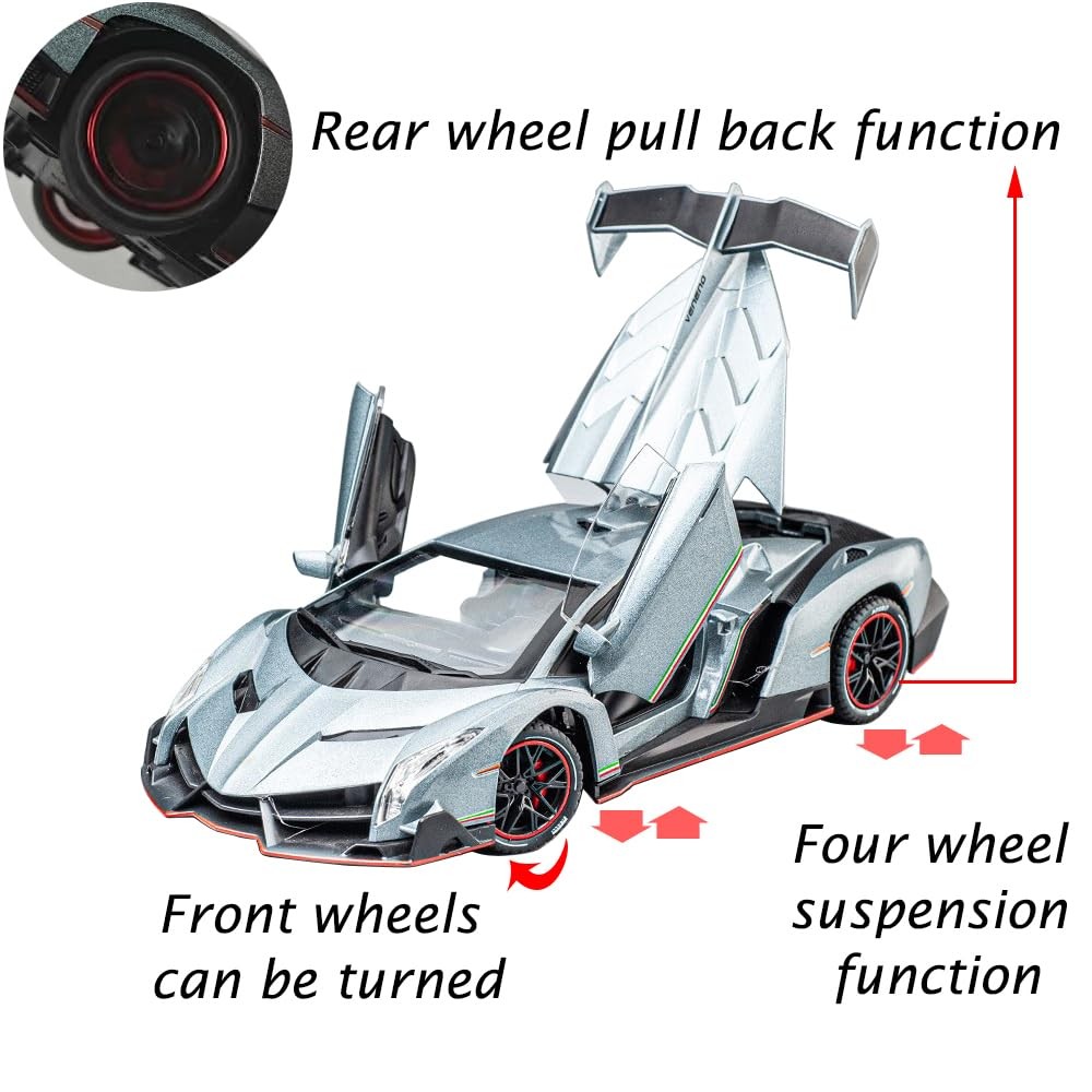Alloy Collectible 1/24 Gray Lambo Veneno Toy Pull Back Vehicles Diecast Cars …