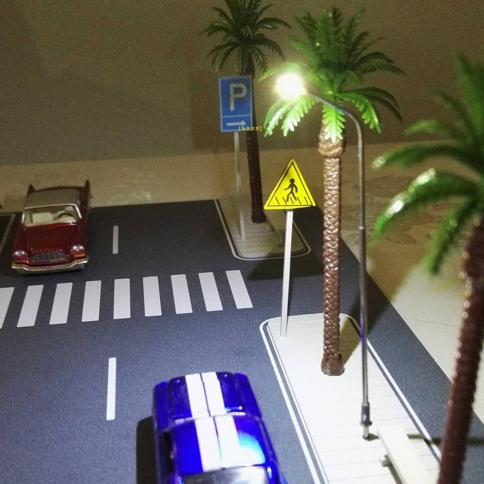 Diorama Car Parking Lot Model LED Lighting Street Road 1/64 Scene Display Model