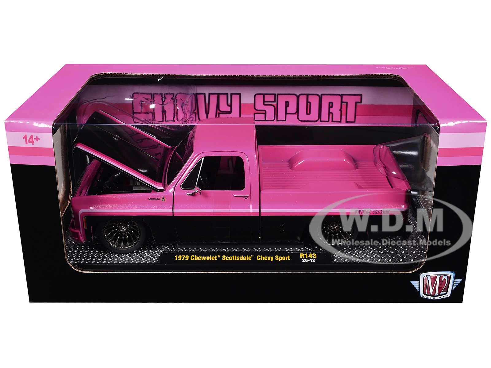 1979 CHEVROLET SCOTTSDALE PICKUP PINK & BLACK 1/24 DIECAST CAR BY M2 40300-143 B