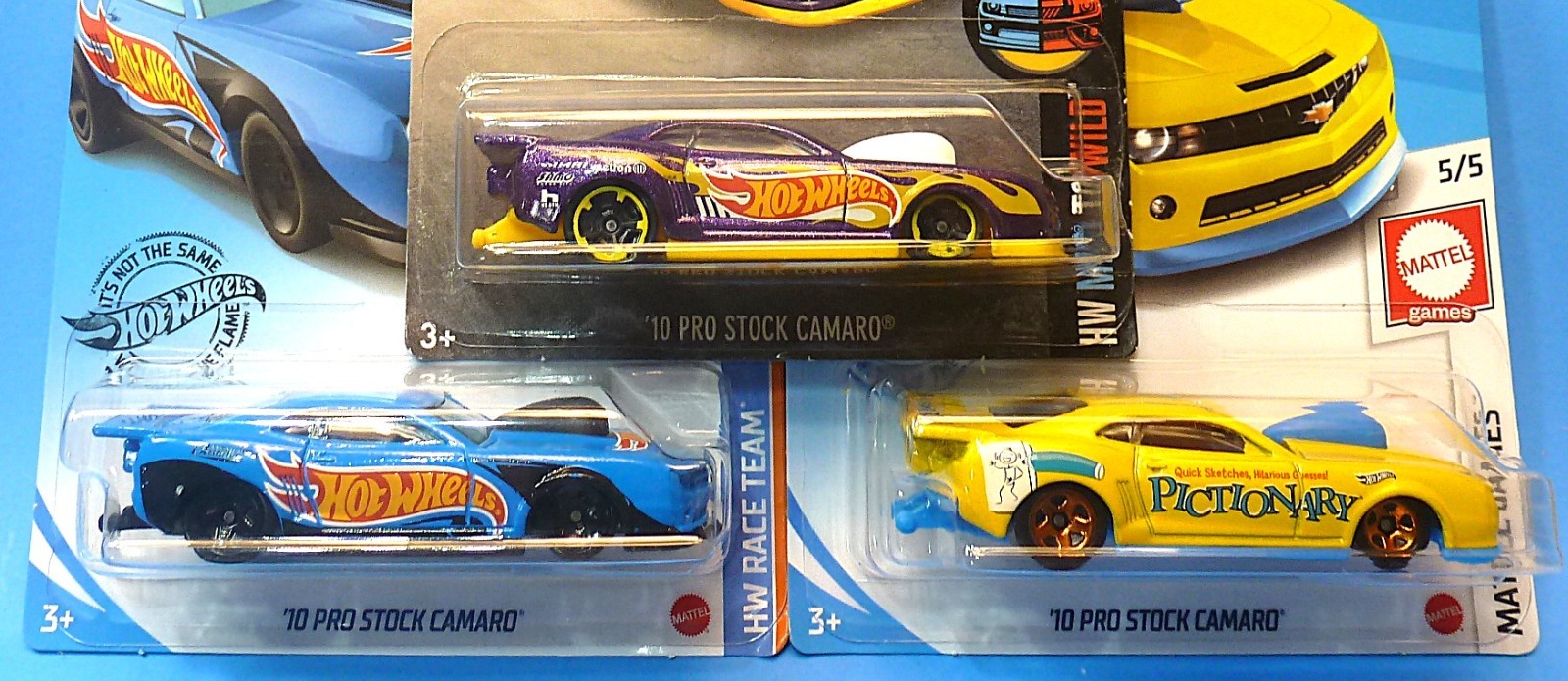 HOT WHEELS 3 CUSTOM 10 PRO STOCK CAMARO MILD TO WILD-RACETEAM-MATTEL GAMES 1/64