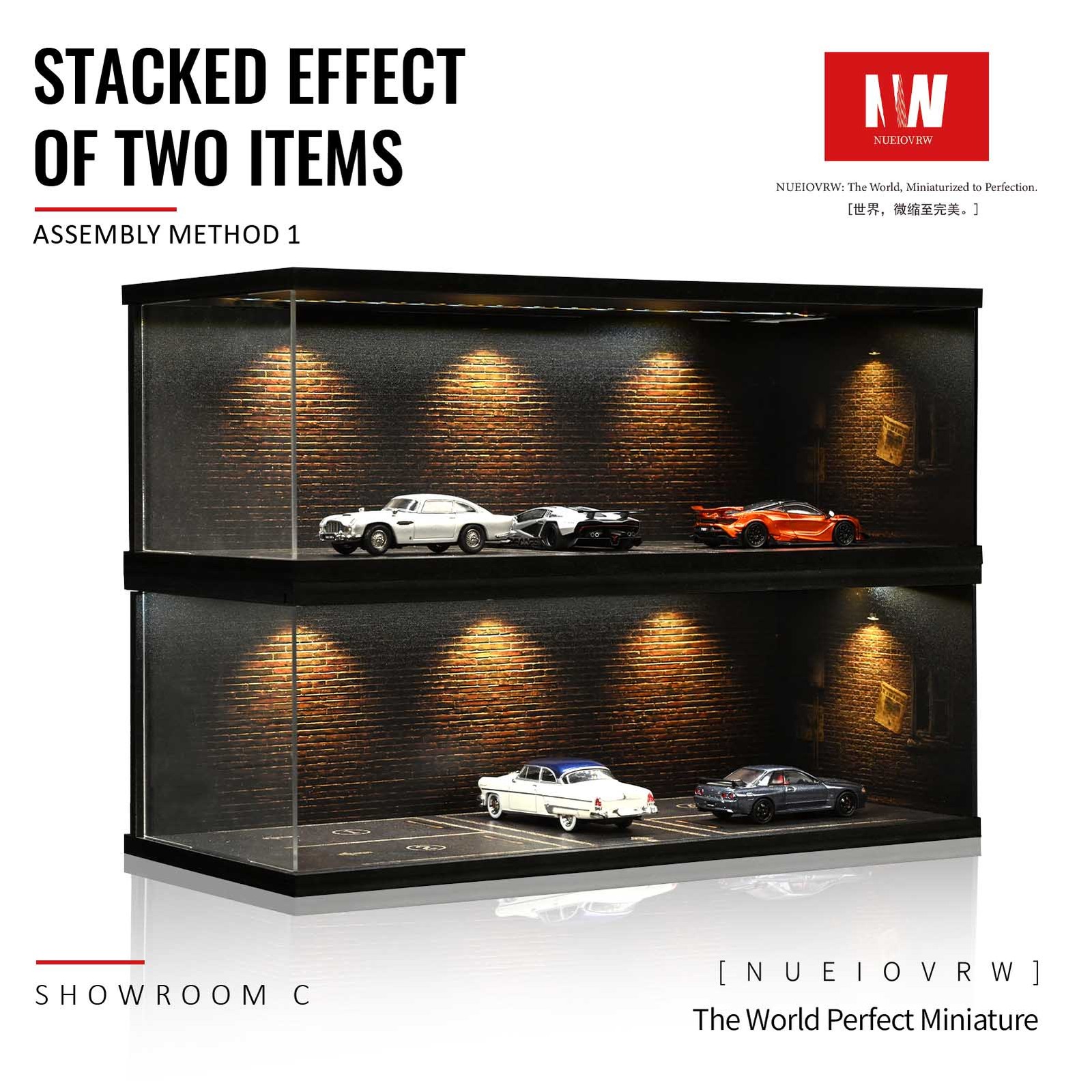 1/64 Car Garage Diorama Model LED Lighting Repair Workshop Scene Display Case US