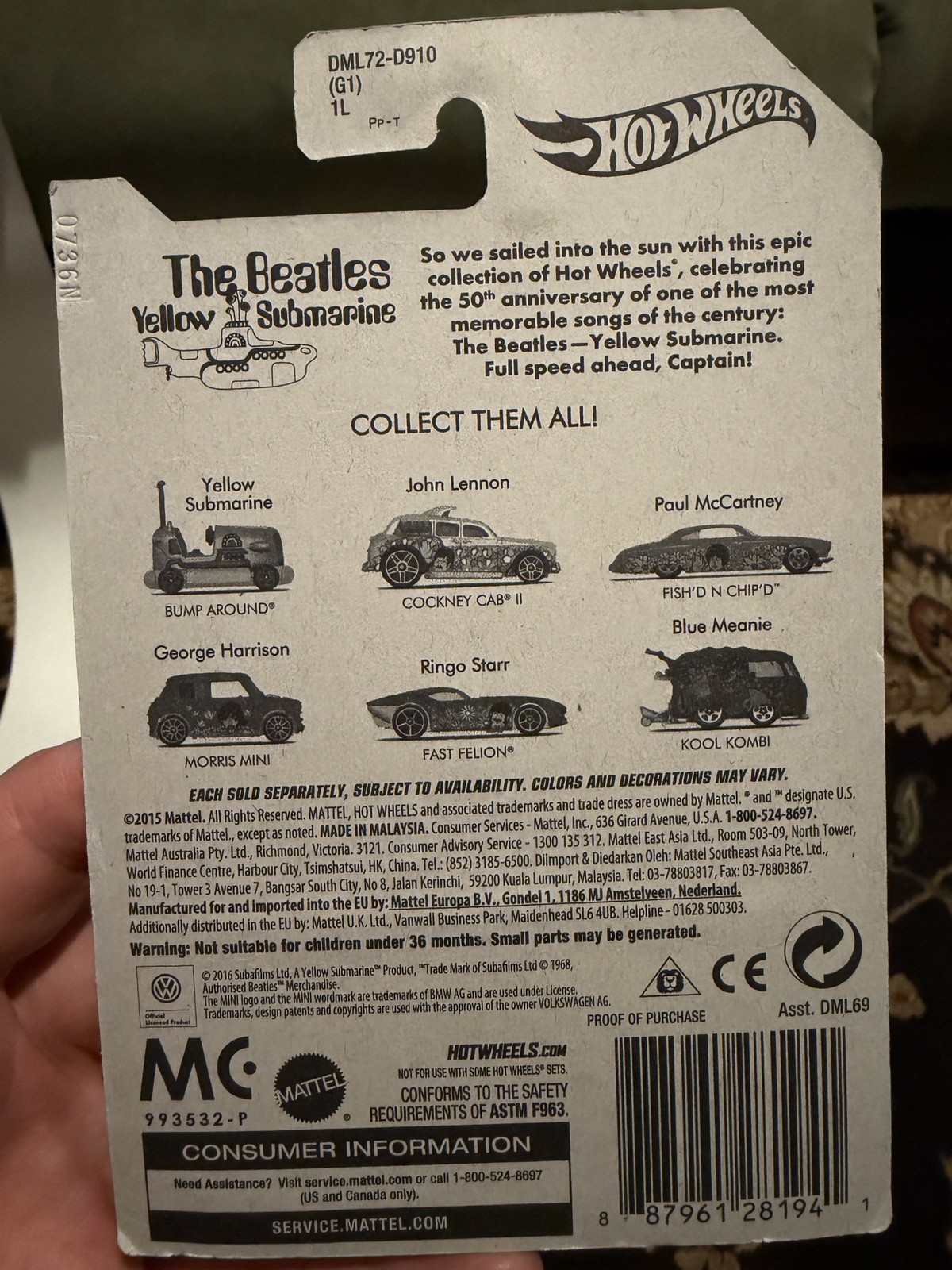 Hot Wheels 50th Anniversary The Beatles Yellow Submarine Full Set Of 6