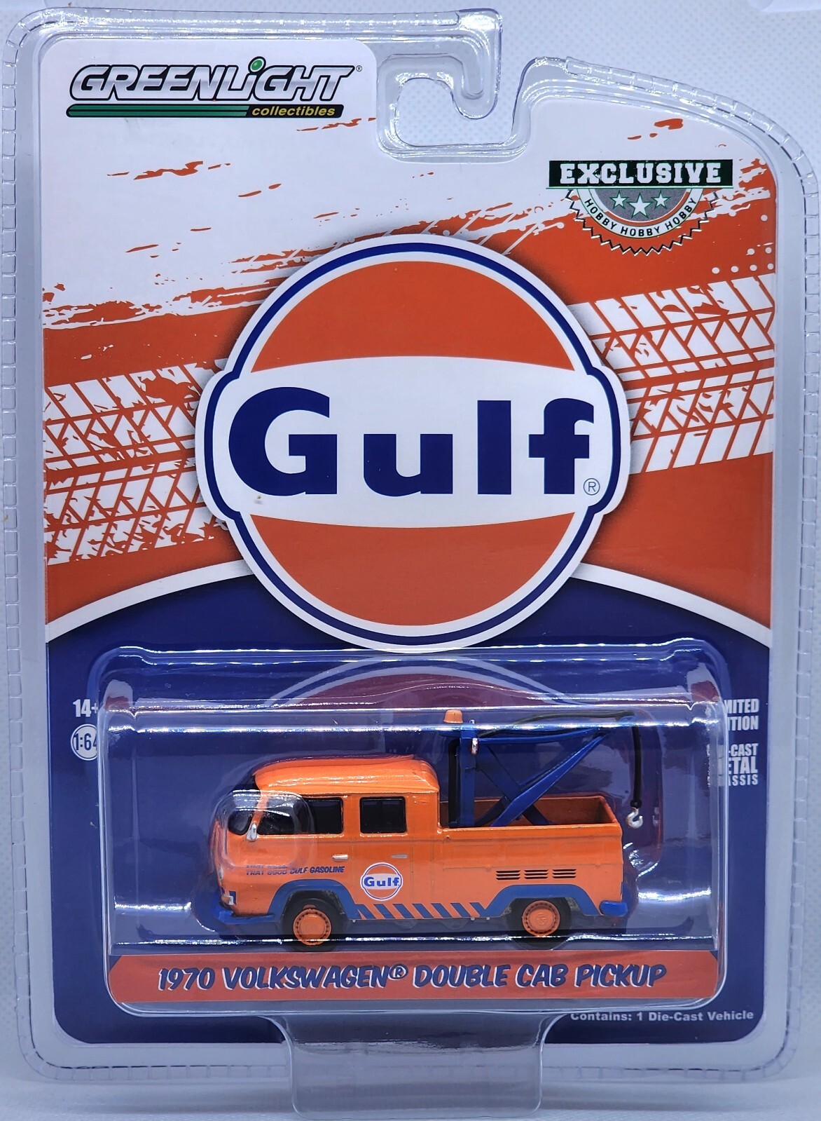 GREENLIGHT HOBBY EXCLUSIVE GULF OIL 1970 VOLKSWAGEN DOUBLE CAB TOW TRUCK!!!