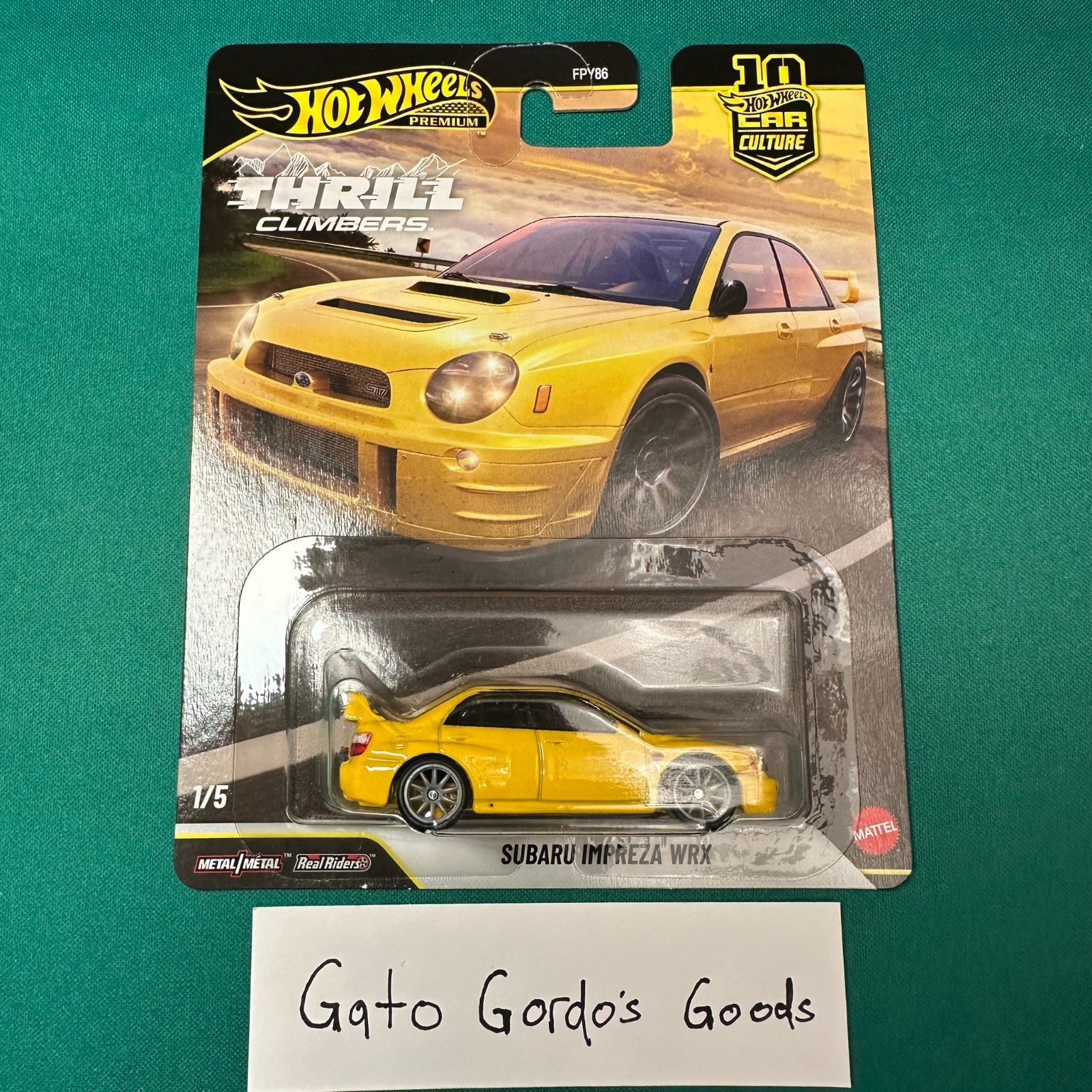 Hot Wheels Subaru Impreza WRX STi Yellow Thrill Climbers FPY86-961 Q 1/64