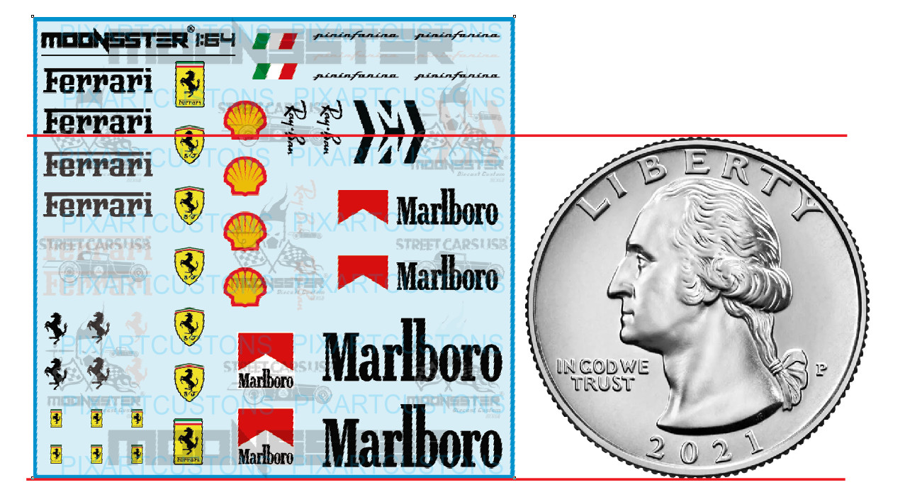 White Toner 1/64 Water Slide Decal Set Ferrari Red For Hot Wheels