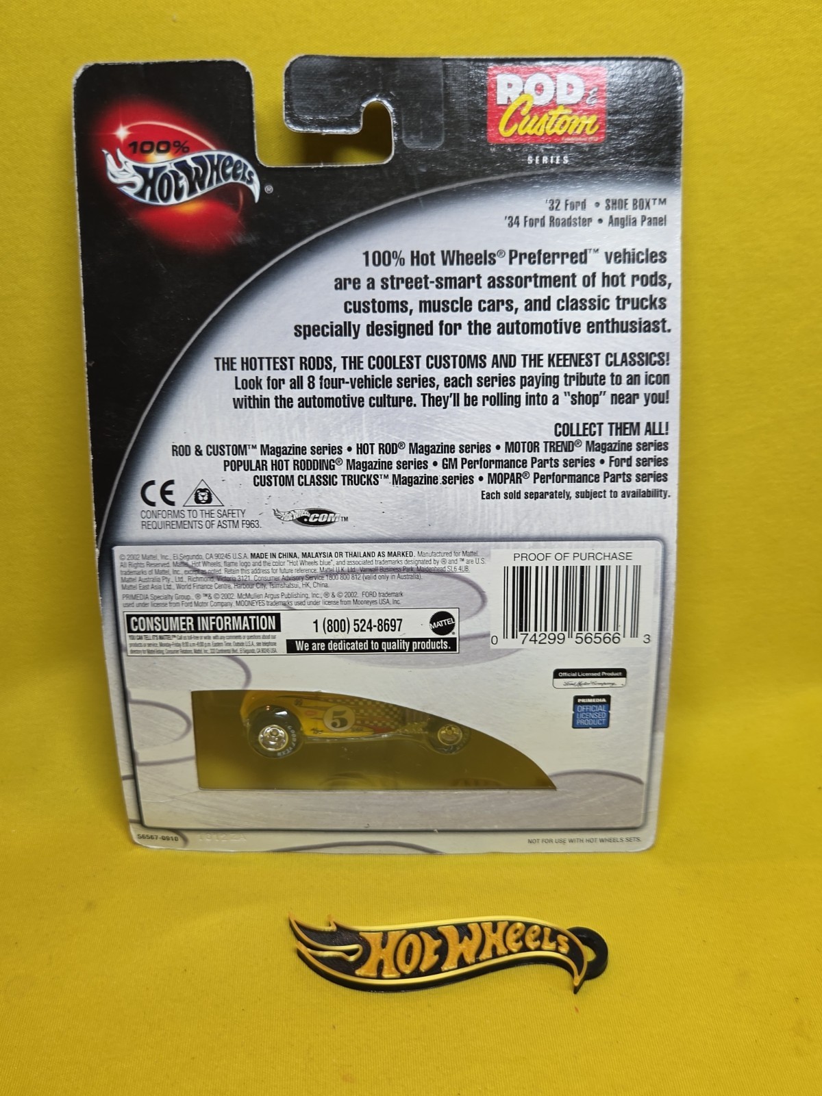 100% HOT WHEELS 2002 ROD CUSTOM ’32 FORD YELLOW 1/64 & Gift 🔥39