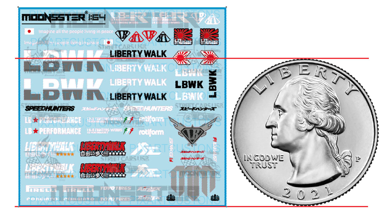 White Toner 1/64 Water Slide Decal Set Liberty Walk Logos Read Description