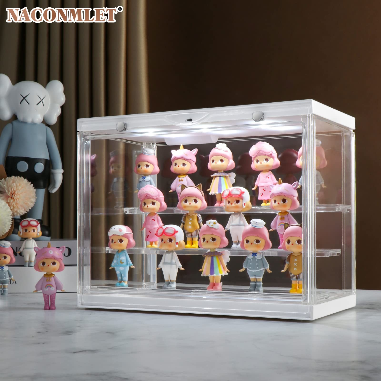 LED Acrylic Display Case for Funko Pop & 3-Tier 11.8″x6.7″x9″inch, White