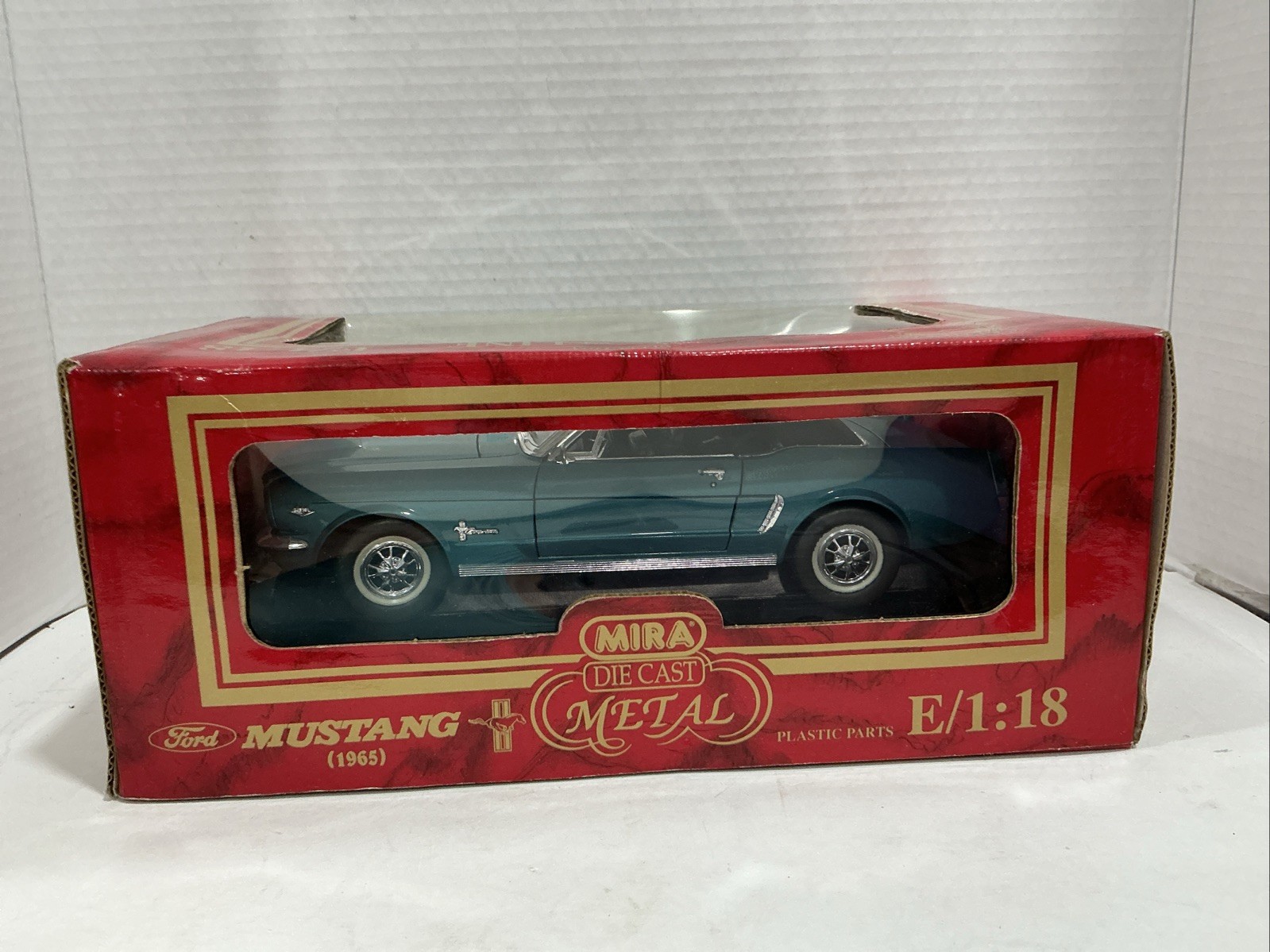 MIRA GOLDEN LINE 1965 Ford Mustang ~ Teal Black Soft Top 1:18 Die Cast Car