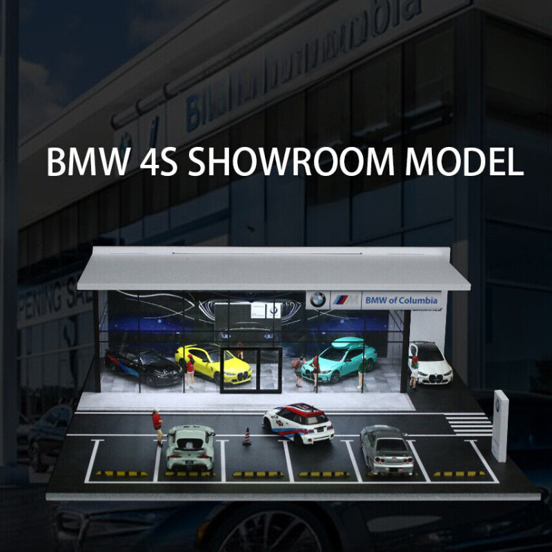 1/64 Scale Diorama Car Showroom Model W/ Lighting Car Garage Scene Display Model