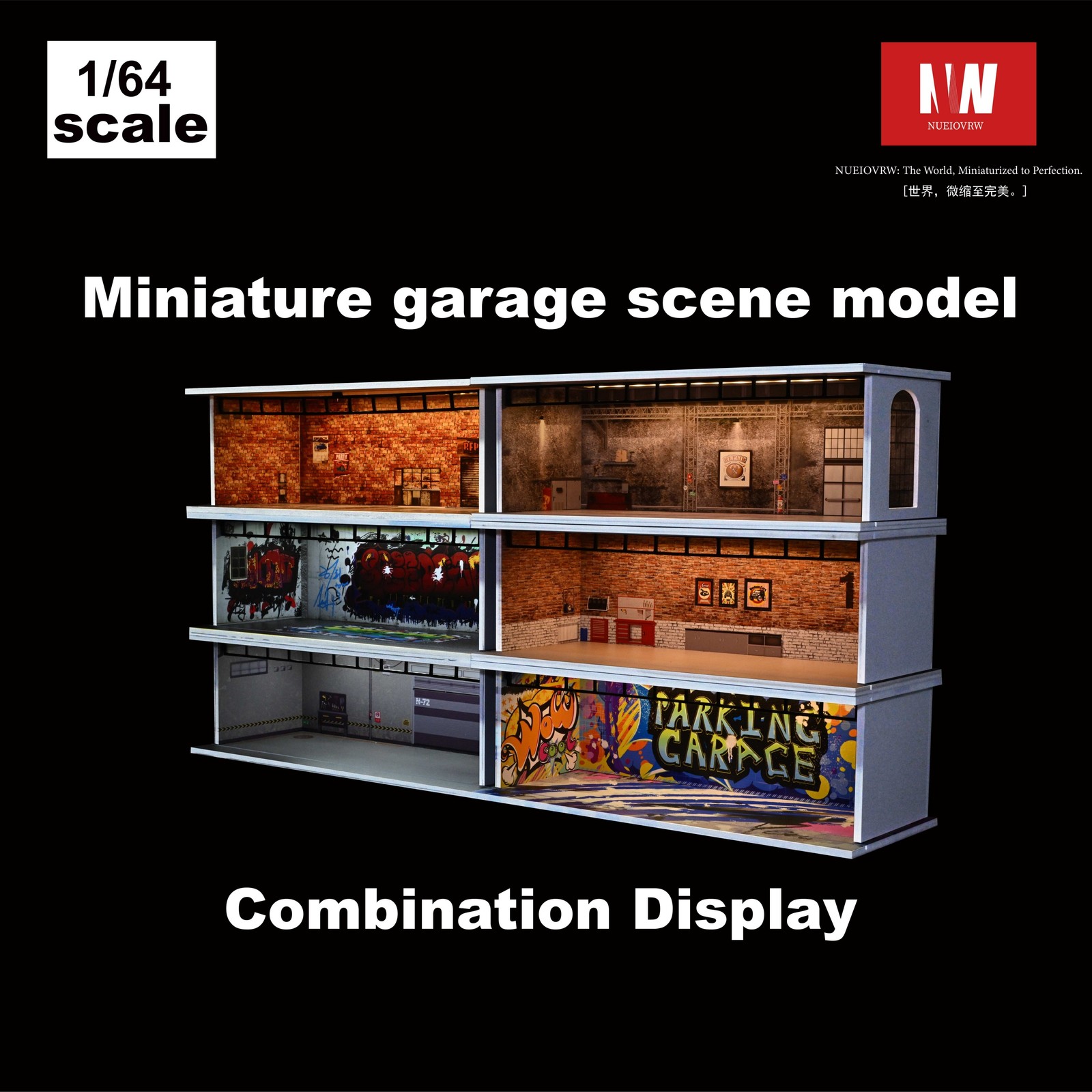 1/64 Diorama Car Garage Model LED Lighting City Car Showroom Scene Model Toy US