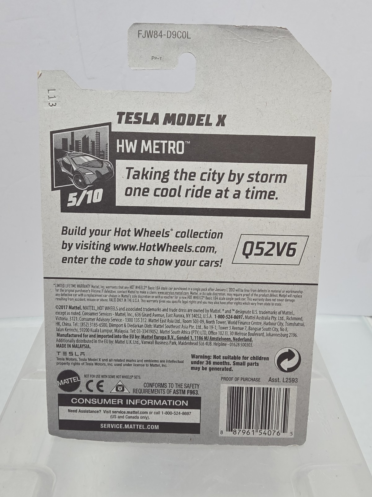 2018 Hot Wheels Tesla Model X HW Metro 5/10 247/365 New Sealed (Box #2)