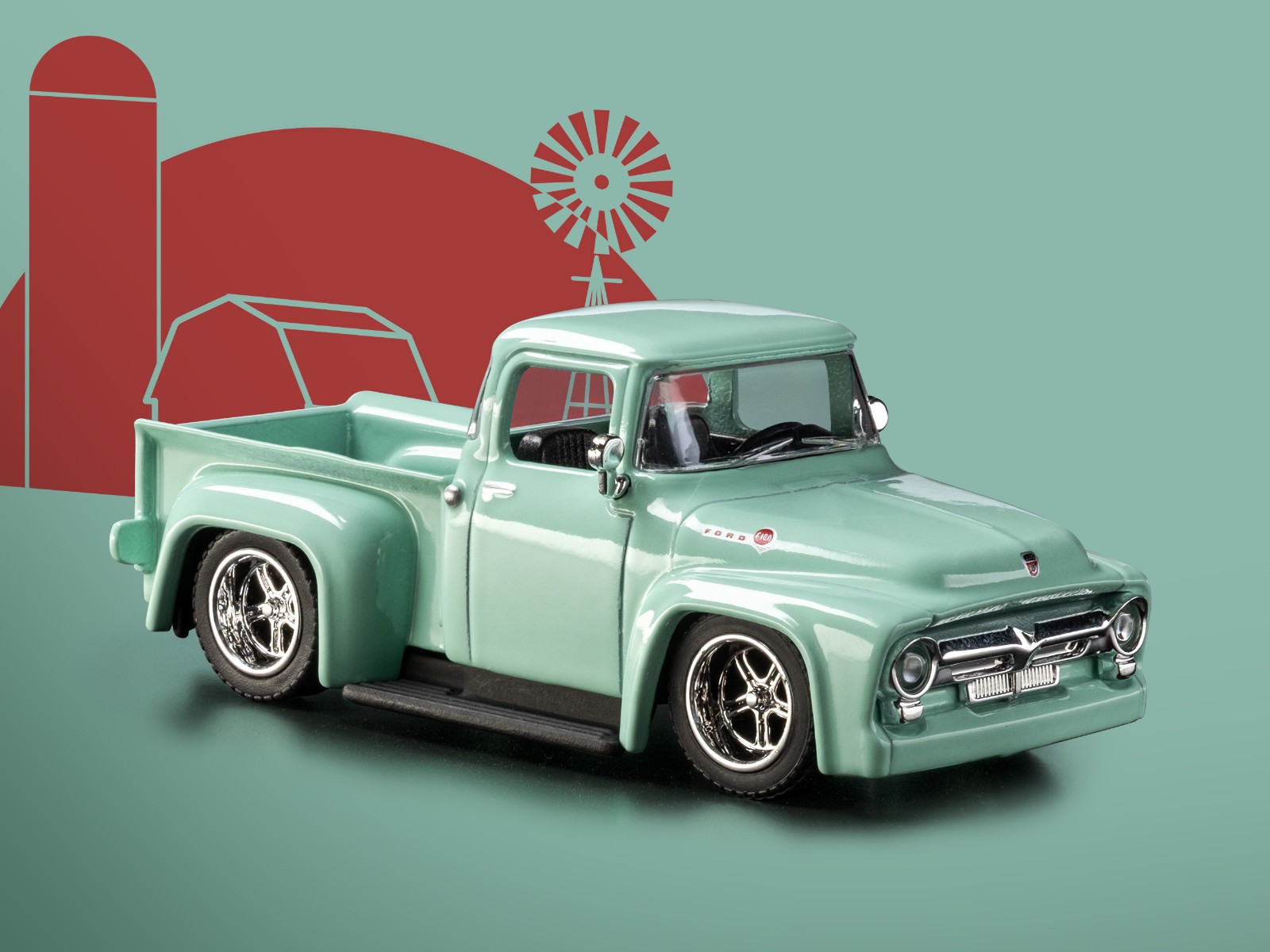 1956 FORD F-100 PICKUP LIGHT GREEN 1/64 DIECAST MODEL BY MAJORETTE 8505001019