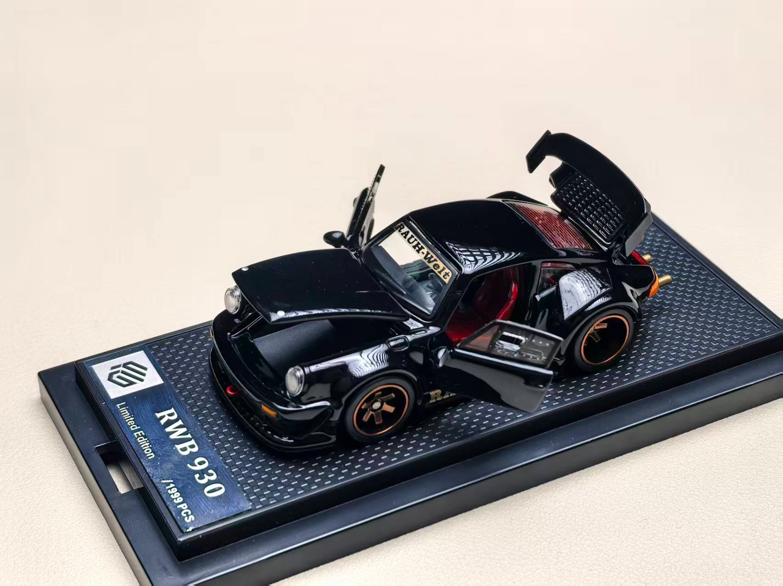FG 1:64 Porsche 930 RWB Widebody Modification Black Fully Open Alloy Diecast Mod