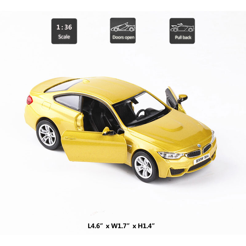 1/36 Scale M4 Model Car Metal Diecast Toy Cars Boys Toys for Kids Gifts Gold