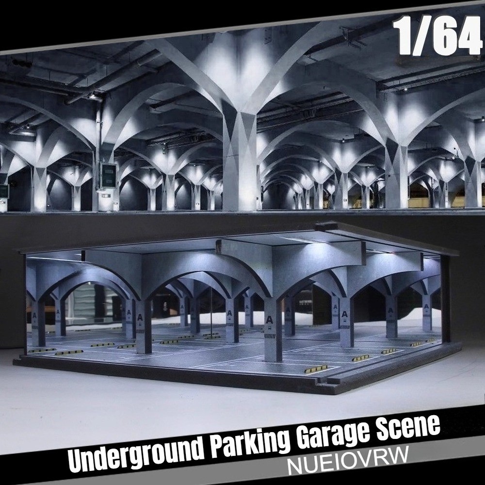 1:64 Garage Diorama Model LED Underground Parking Lot Scene Display Case US