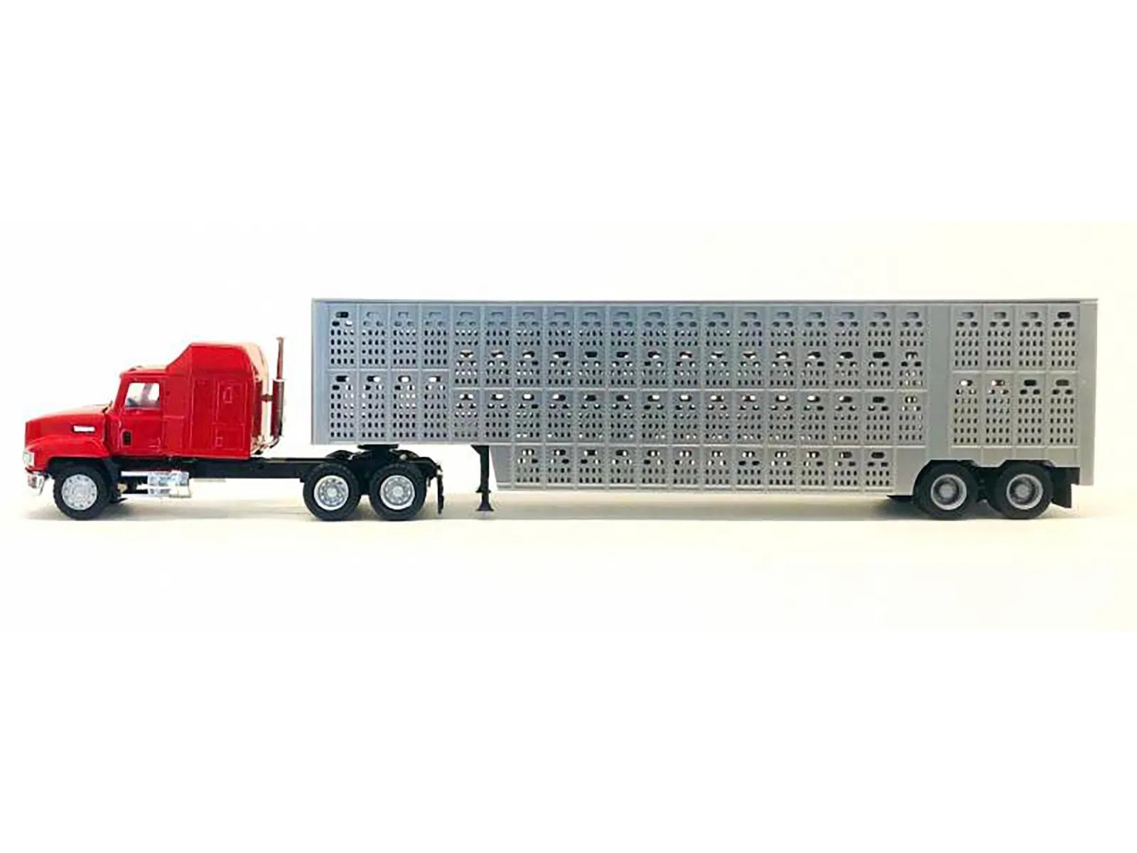 Mack CH 613 with Sleeper Cab Red with Silver Livestock Trailer 1/87 (HO) Plastic