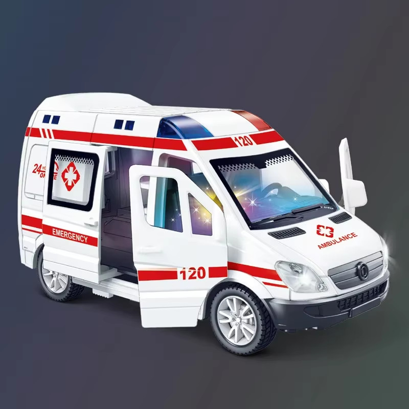 Diecast Mini Emergency Vehicle Model Sound Light Police Fire Ambulance Toy Gift