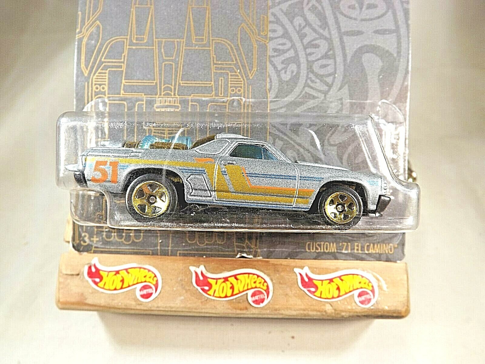 2019 Hot Wheels Satin & Chrome Series 1/6 CUSTOM ’71 El CAMINO Gray w/Gold 5 Sp