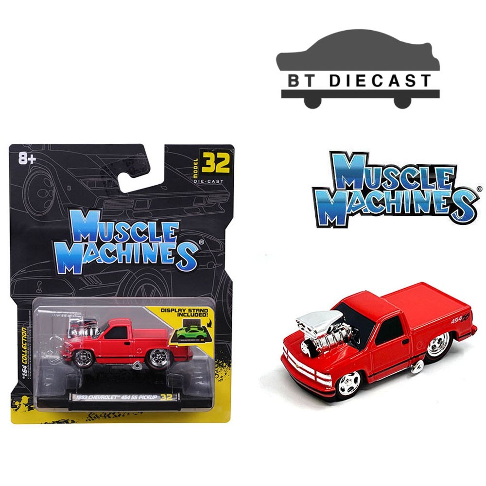 MAISTO MUSCLE MACHINES 1993 CHEVROLET 454 SS PICK UP TRUCK 1/64 RED 15572 RD