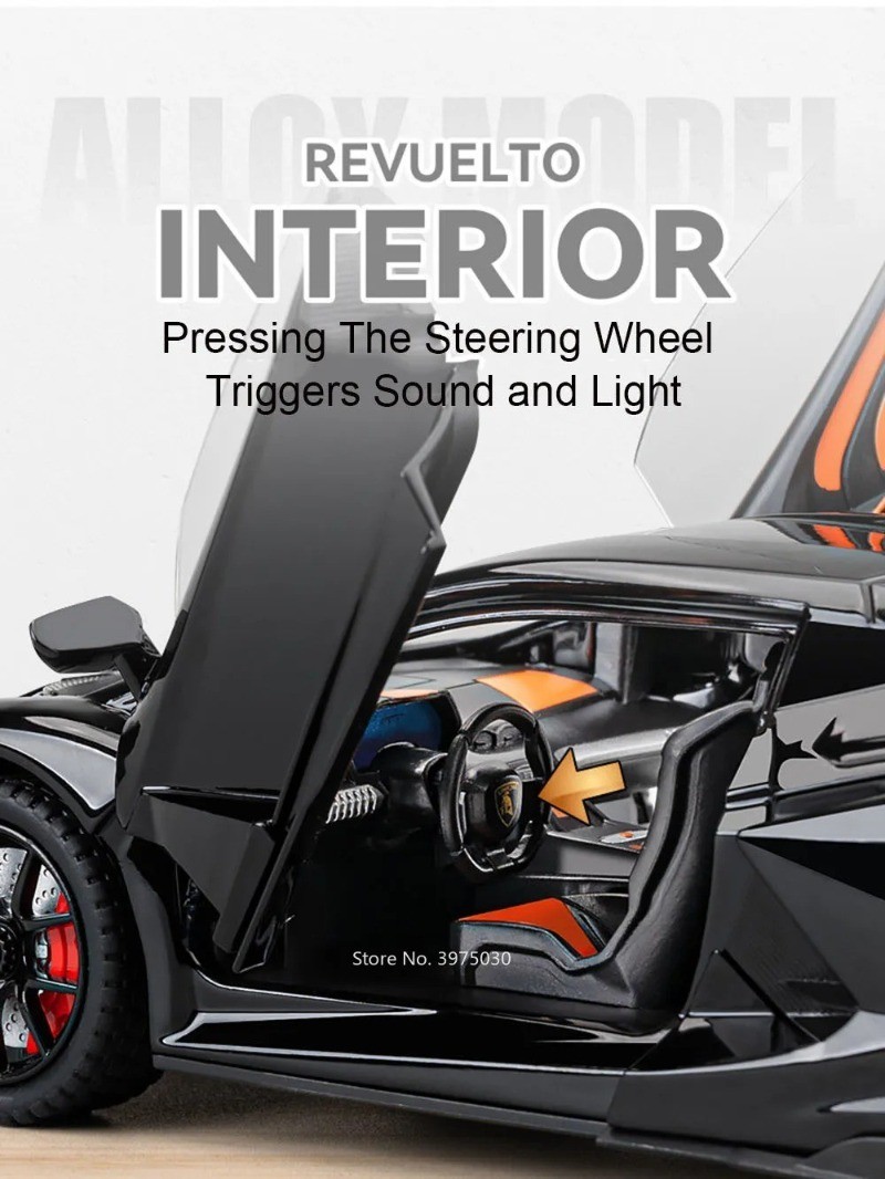 1:24 Lamborghini Revuelto Alloy Diecast-Cool Sound Light Pull-Back Car Toy Gift