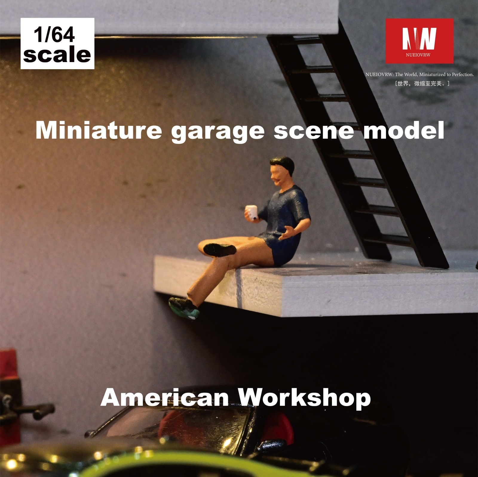 Diorama 1:64 Die-Cast Car Garage Model LED Repair Workshop Scene Display Case US