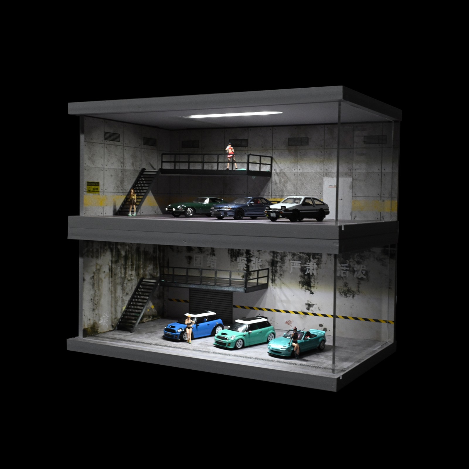 1/64 Diorama Diecast Garage Model Parking Lot Scene LED Lighting Display Case US