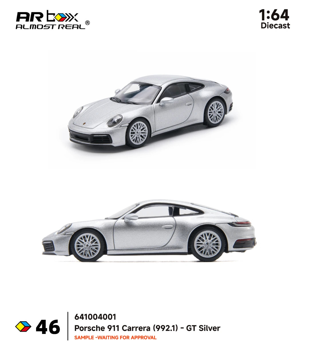 2026 Almost Real 1/64 Porsche 911 Carrera 992.1 GT Silver Metallic Diecast Model