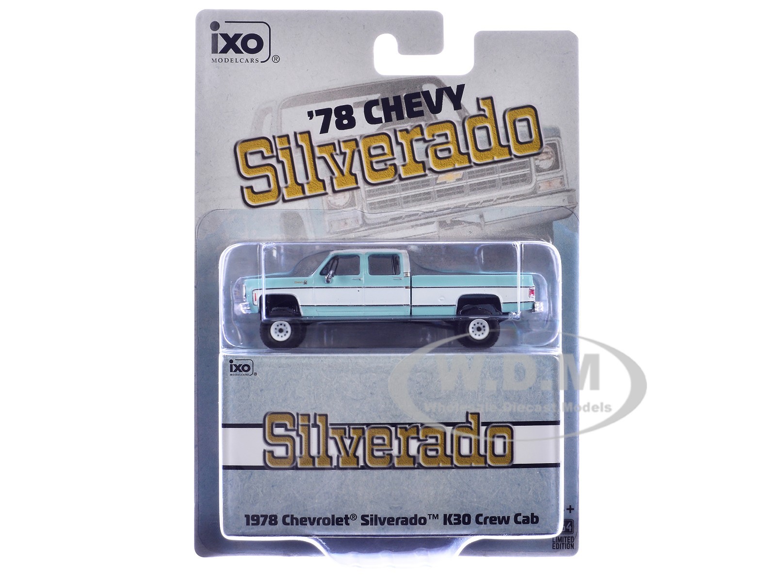 1978 CHEVROLET SIVERADO K30 PICKUP LIGHT BLUE & WHITE 1/64 MODEL BY IXO IA64007