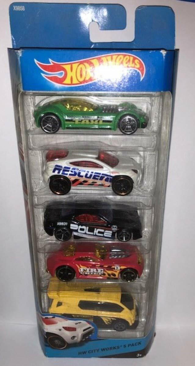 hot wheels city works 5-pack gift set POLICE FIRE TAXIE SCHOOL & RESCUE