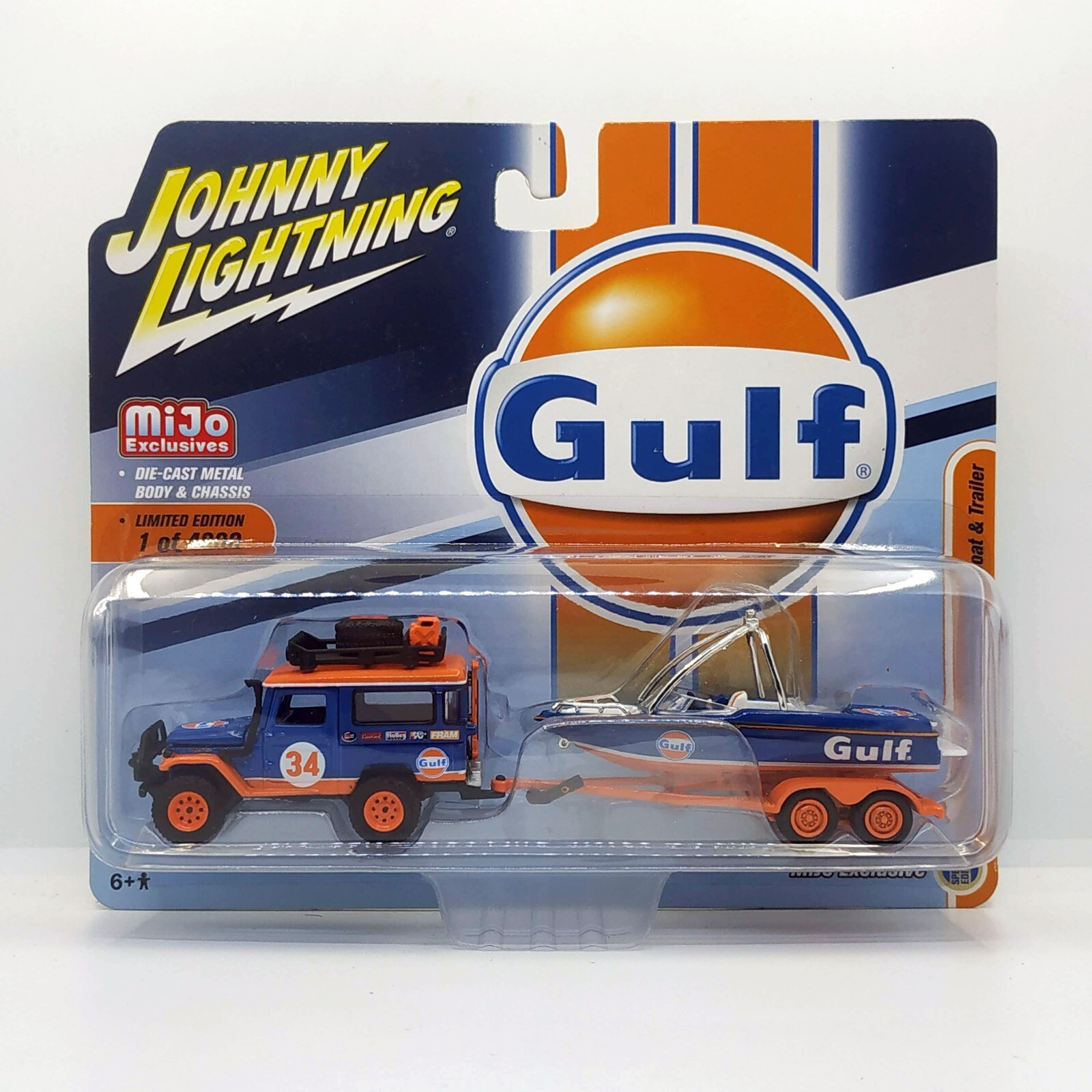 JOHNNY LIGHTNING MIJO 1980 TOYOTA LAND CRUISER FJ40 GULF BOAT & TRAILER OFF ROAD