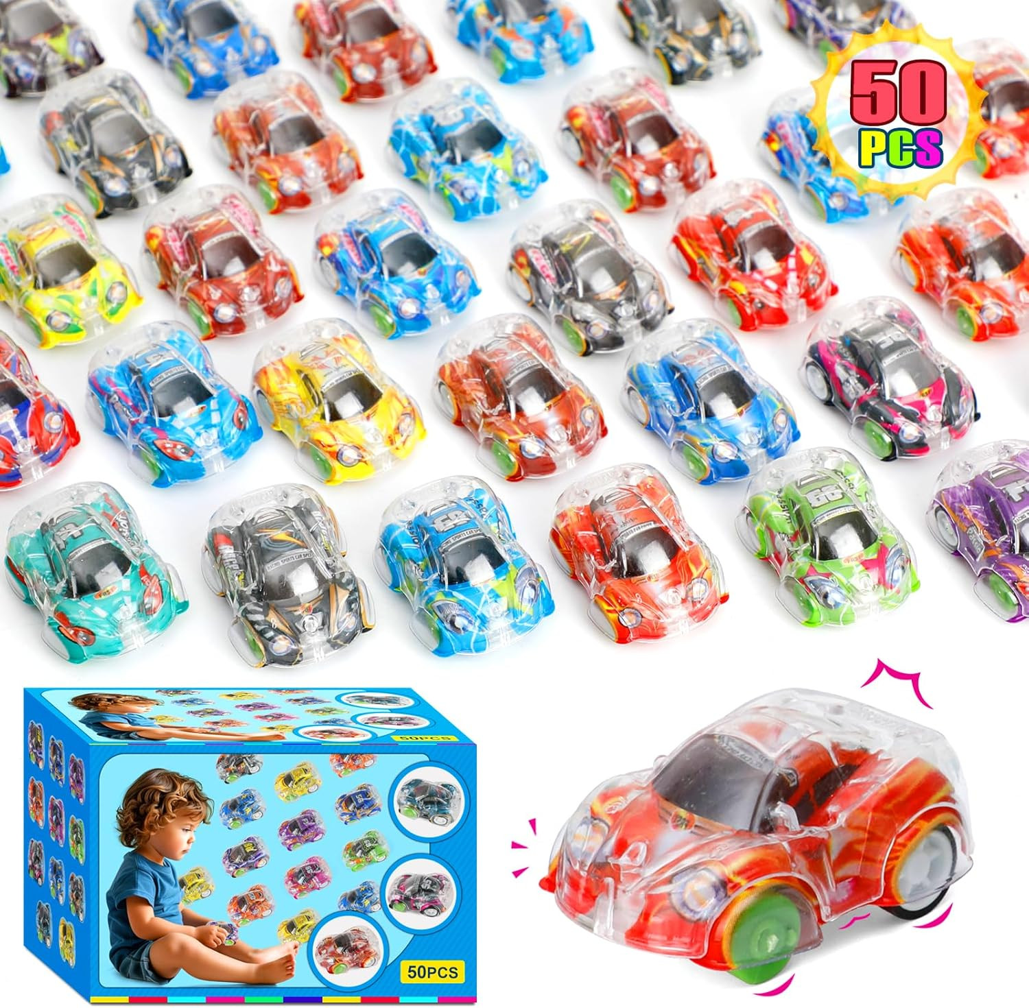50 Pcs Mini Pull Back Cars, Small Race Car Toys Bulk Party Favors for Kids 4-8 8
